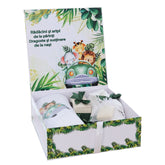 Trusou pentru botez de baieti, 8 piese, Model cu Safari, verde inchis, Recostore®, REC3088